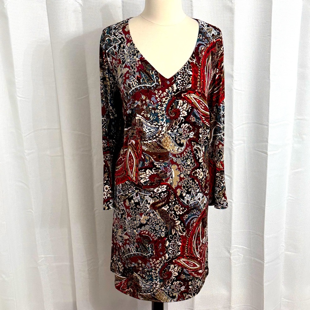 Connected Apparel Women's Bell Sleeve A-Line Pull-on Multi-Color Dress, Size 18W